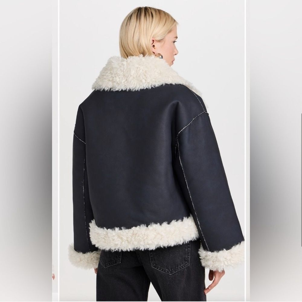 NWOT Free People Kiki Sherpa Vegan Leather Bomber Jacket - Picture 3 of 12